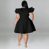 Plus Size Fashion Ruffle Solid Dress GDAM-218211