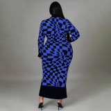 Plus Size Long Sleeve Plaid Printed Long Dresses NNWF-7726
