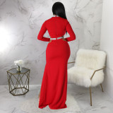 Fashion Solid Hollow Out Split Maxi DressYF-10345