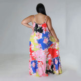 Plus Size Sexy Fashion Printed Sling Maxi Dress(Without Belt) SSNF-211259