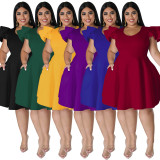 Plus Size Fashion Ruffle Solid Dress GDAM-218211