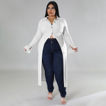 Plus Size Solid Color Long Sleeve Long Cardigan Coat NNWF-7745