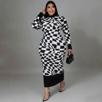 Plus Size Long Sleeve Plaid Printed Long Dresses NNWF-7726