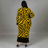 Plus Size Long Sleeve Plaid Printed Long Dresses NNWF-7726