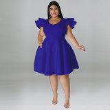 Plus Size Fashion Ruffle Solid Dress GDAM-218211