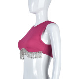 Sexy Tassel Diamond Short Tank Tops GBTF-6881