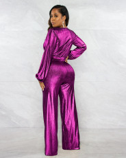 V Neck Slim Long Sleeve Wide Leg Jumpsuit ME-8228
