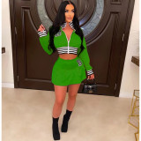 Stripe Splicing Baseball Jacket And Skirt Two Piece Set WSM-5336