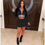 Rib Splicing Zipper Baseball Jacket And Skirt Two Piece Set WSM-5337