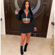 Rib Splicing Zipper Baseball Jacket And Skirt Two Piece Set WSM-5337