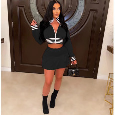 Rib Splicing Zipper Baseball Jacket And Skirt Two Piece Set WSM-5337
