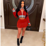 Rib Splicing Zipper Baseball Jacket And Skirt Two Piece Set WSM-5337