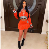 Stripe Splicing Baseball Jacket And Skirt Two Piece Set WSM-5336