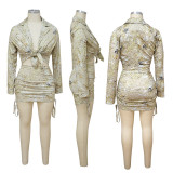 Print Long Sleeve Shirts And Skirt Two Piece Sets YF-9731