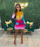 Casual Knits Color Contrast Long Sleeve Two Piece Skirt Set TR-1233