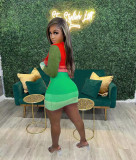 Casual Knits Color Contrast Long Sleeve Two Piece Skirt Set TR-1233