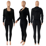 Solid Hooded Coat+Tank Top+Pants 3 Piece Sets CH-8235