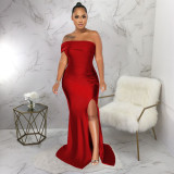 Sexy Solid Color Off Shoulder Split Maxi Dresses YF-10331
