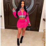 Stripe Splicing Baseball Jacket And Skirt Two Piece Set WSM-5336