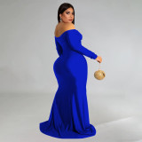 Plus Size Sexy Off Shoulder Solid Color Split Maxi Dress NNWF-7751