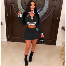 Stripe Splicing Baseball Jacket And Skirt Two Piece Set WSM-5336
