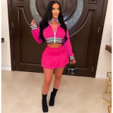Rib Splicing Zipper Baseball Jacket And Skirt Two Piece Set WSM-5337