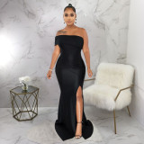 Sexy Solid Color Off Shoulder Split Maxi Dresses YF-10331