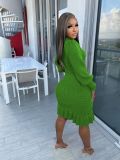 Solid Color Knits Ruffles Sweater Midi Dress TR-1232