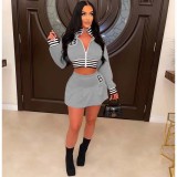 Stripe Splicing Baseball Jacket And Skirt Two Piece Set WSM-5336