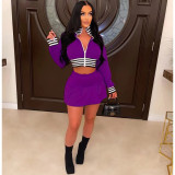 Rib Splicing Zipper Baseball Jacket And Skirt Two Piece Set WSM-5337