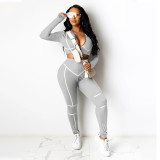 Tight Sports Casual Crop Coat And Pants Set YF-9695