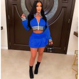 Rib Splicing Zipper Baseball Jacket And Skirt Two Piece Set WSM-5337