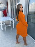 Solid Color Knits Ruffles Sweater Midi Dress TR-1232