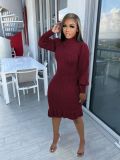 Solid Color Knits Ruffles Sweater Midi Dress TR-1232