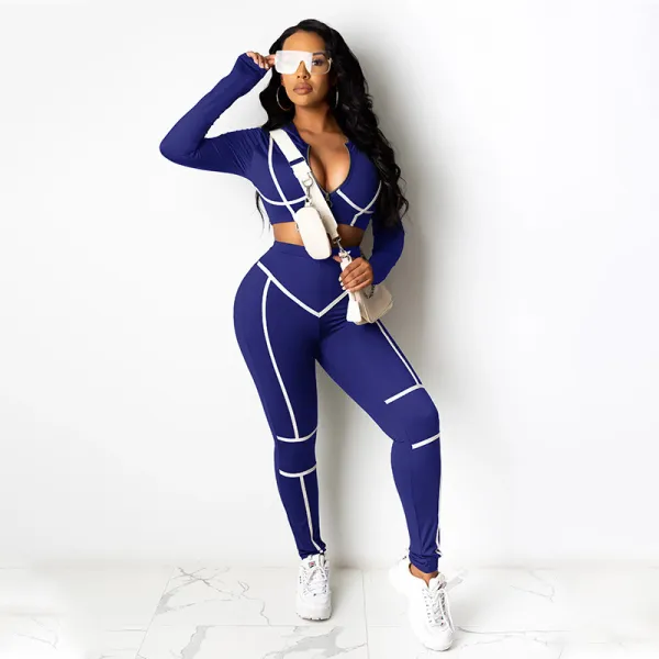 Tight Sports Casual Crop Coat And Pants Set YF-9695