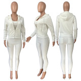 Solid Hooded Coat+Tank Top+Pants 3 Piece Sets CH-8235