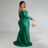 Plus Size Sexy Off Shoulder Solid Color Split Maxi Dress NNWF-7751