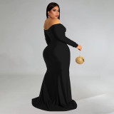 Plus Size Sexy Off Shoulder Solid Color Split Maxi Dress NNWF-7751