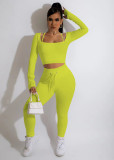 Solid Color Halterl Long Sleeve Pant Two Piece Set YD-8670