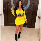 Rib Splicing Zipper Baseball Jacket And Skirt Two Piece Set WSM-5337
