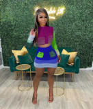 Casual Knits Color Contrast Long Sleeve Two Piece Skirt Set TR-1233