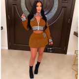 Stripe Splicing Baseball Jacket And Skirt Two Piece Set WSM-5336