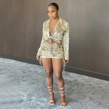 Print Long Sleeve Shirts And Skirt Two Piece Sets YF-9731