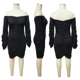 Sexy Solid Off Shoulder Ruched Mini Dress YF-9771