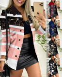 Plus Size Fashion Long Sleeve Print Zipper Coat GSRX-7013