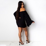 Sexy Solid Off Shoulder Ruched Mini Dress YF-9771