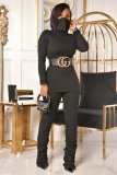 Solid Color High Collar Tops And Ruched Pant Two Piece Set OMY-81063