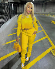 Letter Print Long Sleeve Crop Tops Pant Two Piece Set LSD-83159