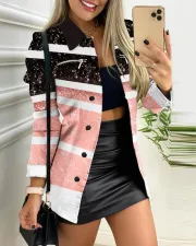 Plus Size Fashion Long Sleeve Print Zipper Coat GSRX-7013