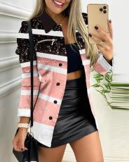 Plus Size Fashion Long Sleeve Print Zipper Coat GSRX-7013